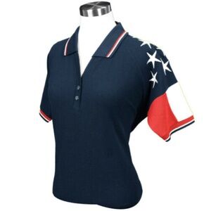 ROCK POINT Patriotic Polo Shirt 2 Button V-Neck Red, White & Blue